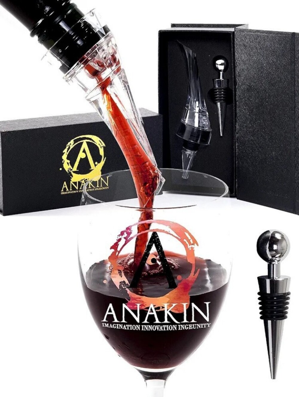 The Hark Wine Aerator Pourer & Wine Bottle Stopper Set w/Stainless Steel Cork